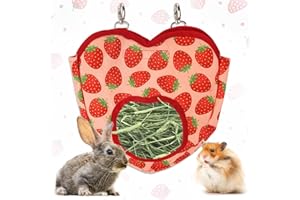 Estivaux Rabbit Hay Feeder Bag Strawberry Guinea Pig Hanging Hay Feeding Bag with Hole Pet Storage Dispenser for Chinchilla Hamster Bunny Small Pet Animals