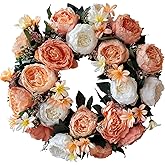 WANNA-CUL 20 Inch Spring Fall Wreaths for Front Door Decor,Summer Front Door Wreath with White and Champagne Gold Rose Flower for Wedding or Indoor&Outdoor Home Decor