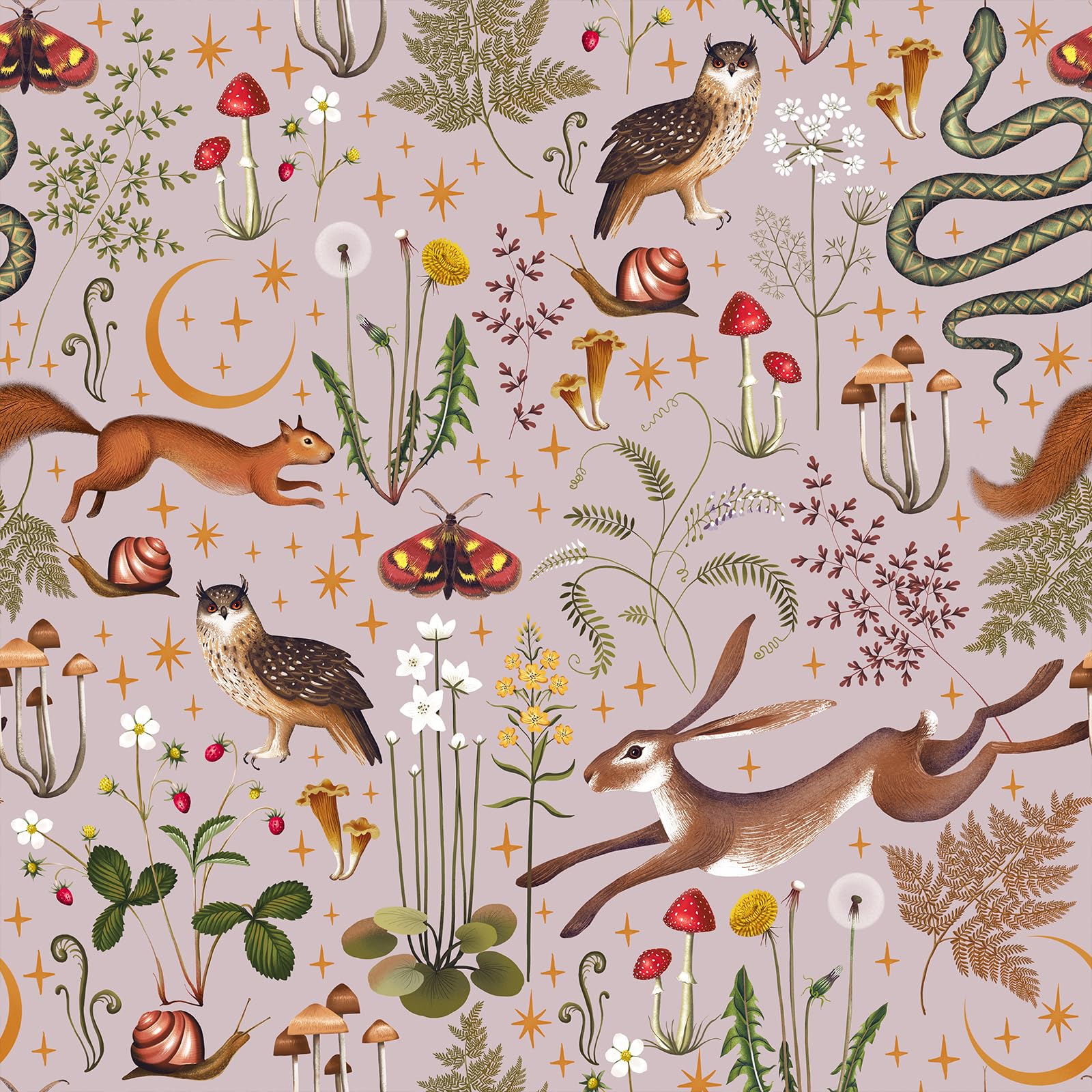 Photo 1 of VEELIKE Pink Fairytale Forest Wallpaper Peel and Stick Moon Stars Mushroom Wallpaper Pink Contact Paper for Walls Nursery Bedroom 17.7''x118'' Removable Prepasted Woodland Vinyl Wallpaper for Bathroom