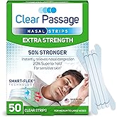 Clear Passage Nasal Strips, Clear Extra Strength, 50 Count | Works Instantly to Improve Sleep, Reduce Snoring, & Relieve Nasal Congestion Due to Colds & Allergies