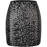 Shestellar Women's Sequin Skirt Sparkly Glitter High Waist Bodycon Mini Skirt for Party Club Night Out Cocktail