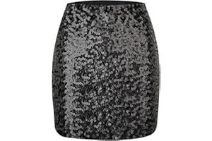 Shestellar Sequin Skirt Women's Party Stretchy Sparkle Glitter Mini Skirt for Club Night Out