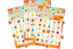 SICOHOME Fall Bingo Cards for Kids - 26 Players Thanksgiving Bingo Game for Kids Adults Autumn Halloween Thanksgiving Fall Party Favors School Classroom Family Activities Supplies