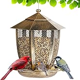 LBTING Bird Feeder for Outside, Hexagon Lantern-Shaped Metal Bird Feeder, Squirrel Proof Wild Bird Feeders for Hanging Outdoor Garden Yard
