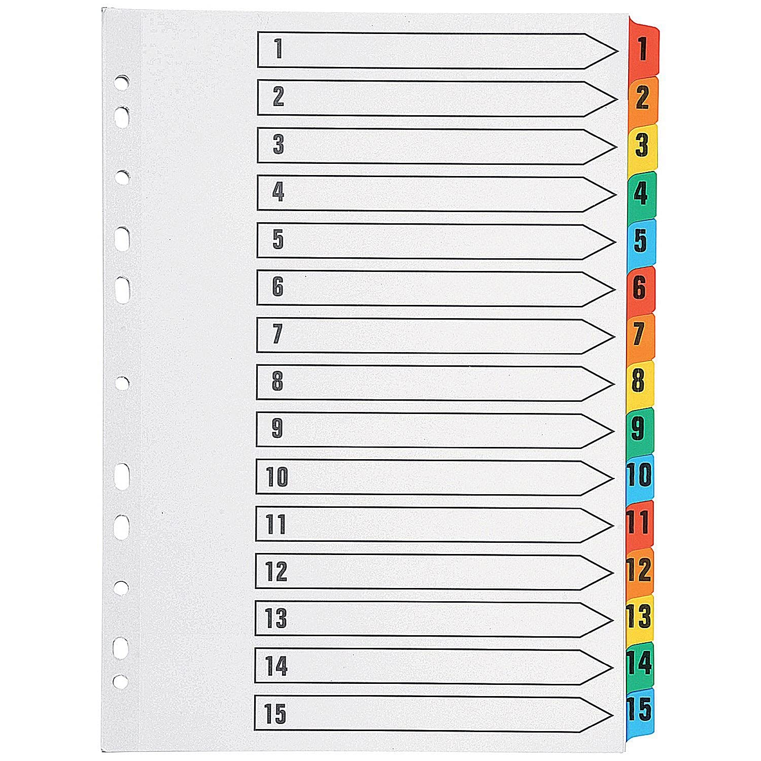 Q-Connect Index A4 Multi-Punched 1-15 Reinforced Multi-Colour Numbered Tabs KF01520