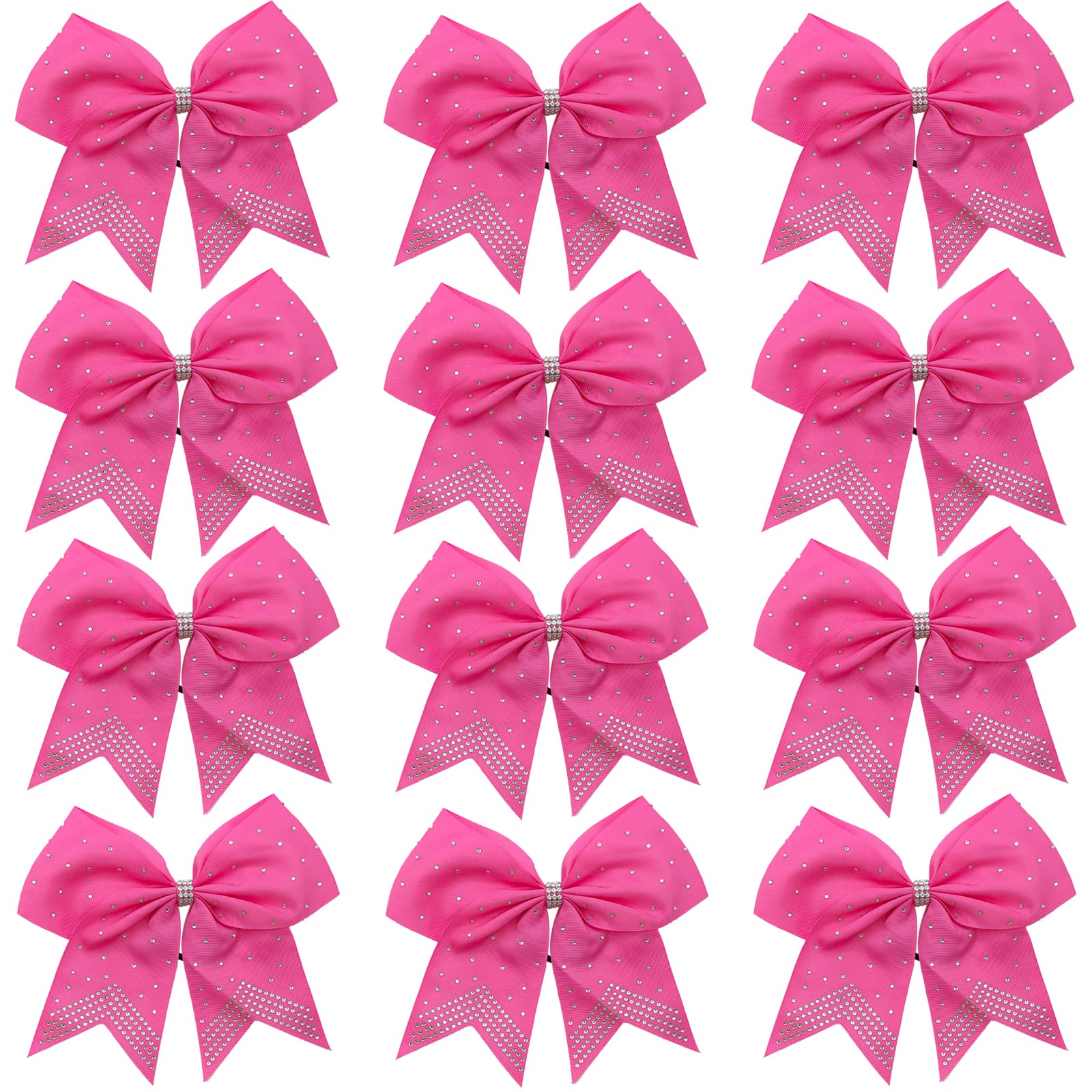Photo 1 of Hipcheer 12PCS 8" Rhinestones Large Cheer Hair Bows for Girls, Hand-made Grosgrain Ribbon Hair Accessories for Teen Girls Softball Cheerleader Sport (Hot Pink)