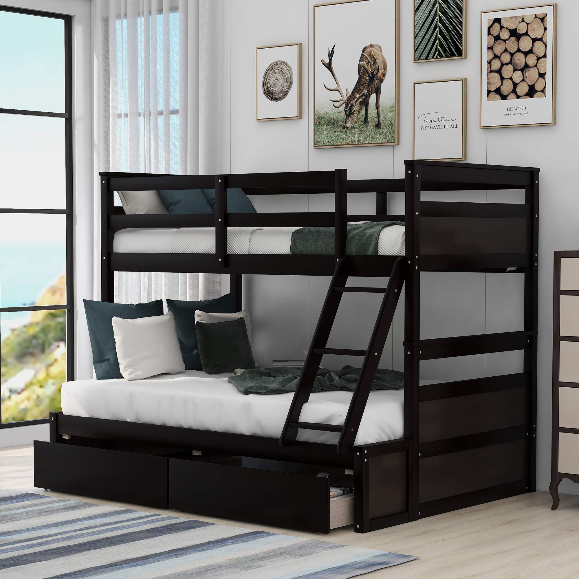 Buy Merax Solid Wooden Bunk Bed with Storage Drawers and Safety