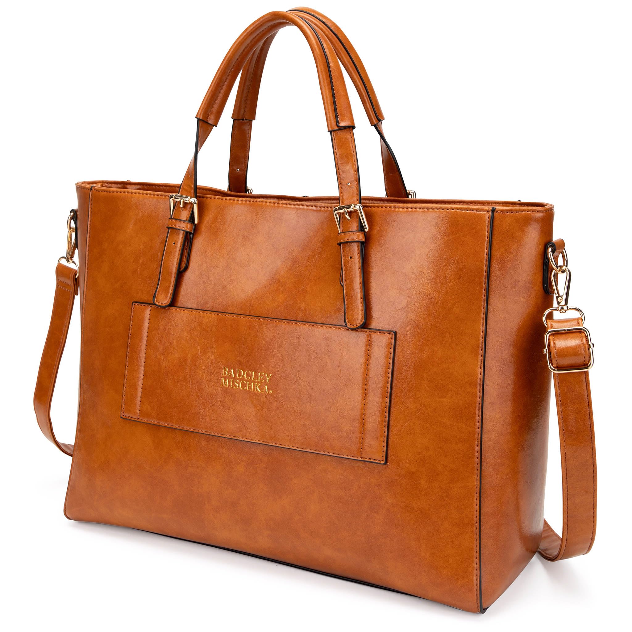 Badgley Mischka Julia Vegan Leather Weekender Tote Bag for Travel (Tan)