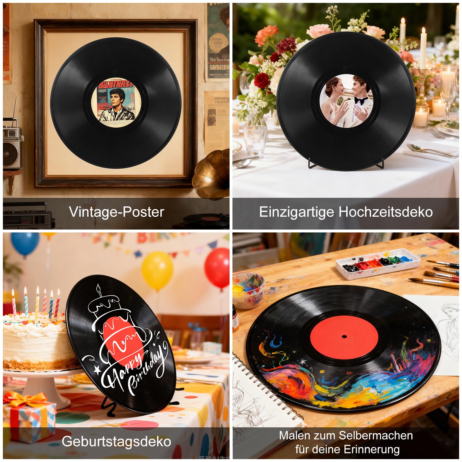 Cabilock Leere Vinyl-Schallplatten Wanddekoration Groß 30Cm 1950Er-Jahre-Rock-And-Roll-Musik Party-Dekoration Gefälschte Vinyl-Schallplatten Leere Retro-Wandaufkleber 4