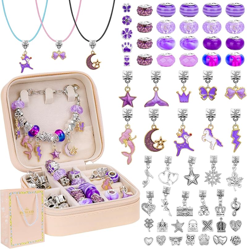 Hysagtek Charm Bracelet Making Kit 66 Pcs Purple Jewelry Craft Set with Box