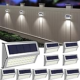ROSHWEY Solar Lights Outdoor, 10 Pack 30 LED Fence Lights Waterproof Solar Powered Deck Post Lamps Stainless Steel Outside Step Lighting for Backyard Yard Walkway Stairs, Cool White Light