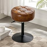 LUE BONA Adjustable Vanity Stool, 360&deg;Swivel Vanity Chair for Makeup Room, Brown Stool Chair for Vanity, Small Faux Leather Vanity Stools for Bathroom, Living Room