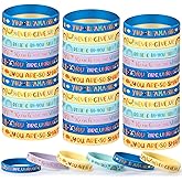 Poen 48 Pcs Motivational Silicone Bracelets Rainbow Inspirational Silicone Boho Wristbands Back to School Gifts for Kids Students Teachers School Classroom Prizes