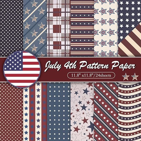 4th July Patriotic Scrapbook Paper: American Themed Double