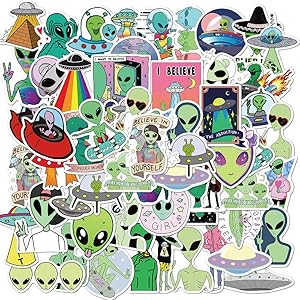 Alien Stickers| 50 PCS | Vinyl Waterproof Stickers for Laptop,Skateboard,Water Bottles,Computer,Phone,Alien Style Stickers for Kids (Alien-50PCS)