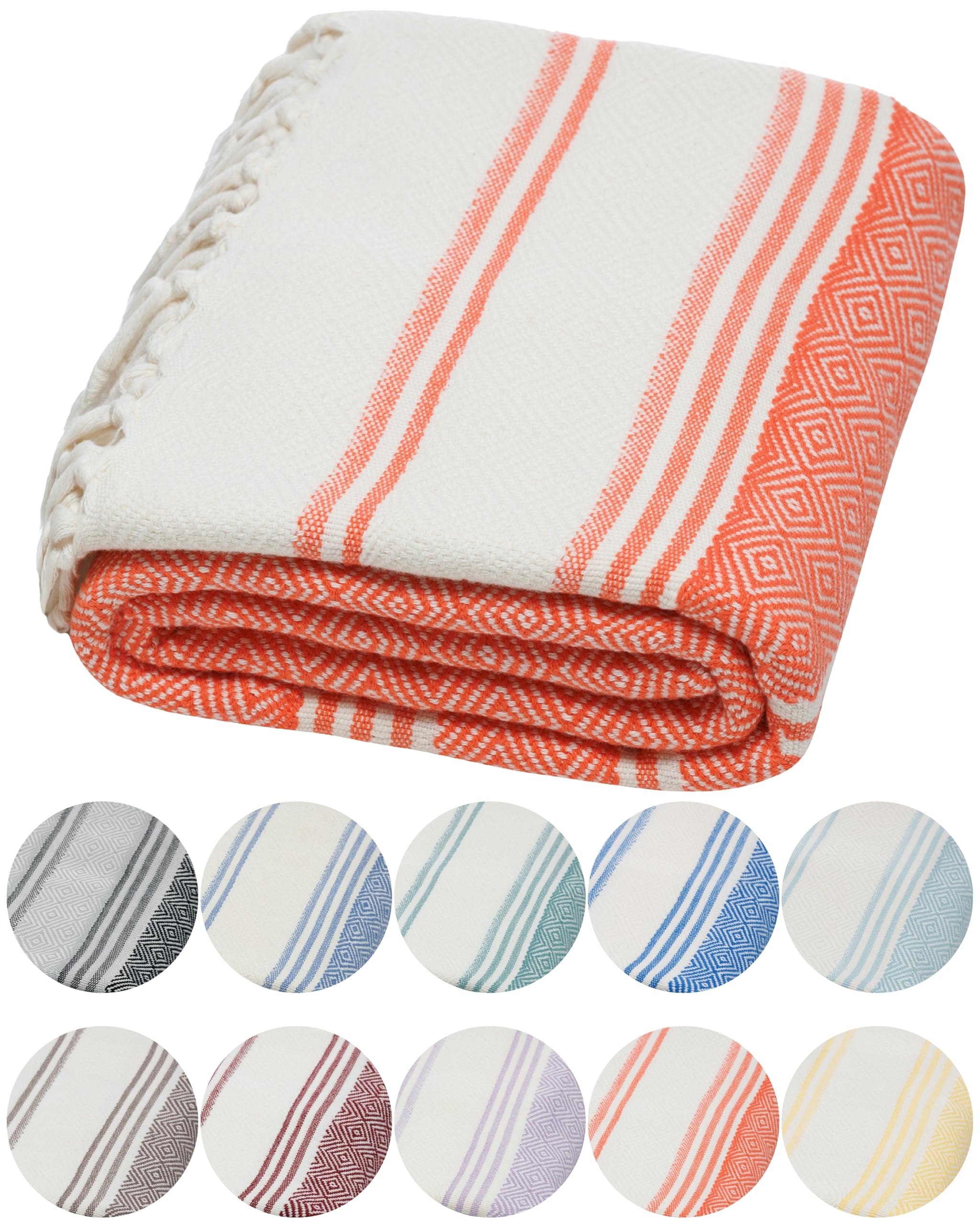 DEMMEX Certified 100% Organic Turkish Cotton Beach and Bath Towel - Hammam Peshtemal Towel, Blanket - Oversized, Quick Dry, Sand Free, Compact -Diamond Weave, Prewashed, Made in Turkey, 180x90, Coral