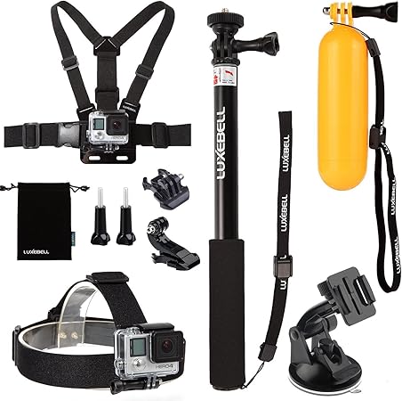 amazon luxebell goproアクセサリセット ゴープロマウント バリューパック gopro hero 5 4 3 3 2 1汎用 8点セット ウェアラブルカメラ用マウント部品 通販