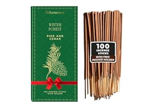 Folkulture Incense Sticks | Set of 120 Insence-Sticks with Holder for Relaxation |Pine & Cedar Incense| Organic, Slow Burning & Non Toxic Inscents | Luxe Woody Fragrances for Meditation