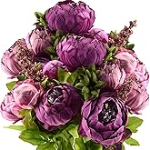 FiveSeasonStuff Vintage Artificial Peonies Silk Peony Flowers and Hydrangeas for Wedding Bridal Home Décor – Beautiful Floral Centerpiece Arrangement Decoration with 2 Bouquets (Thistle Purple)
