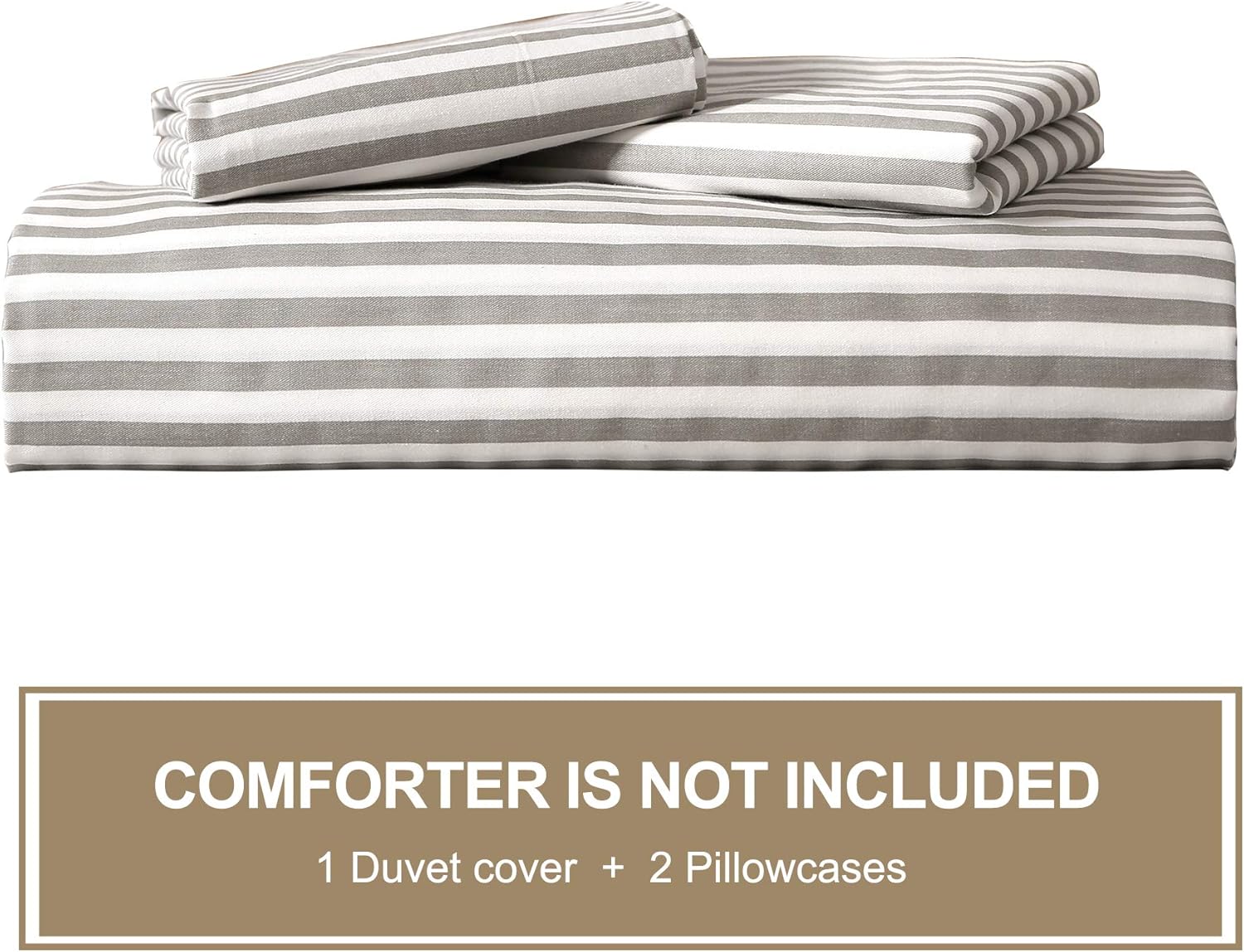 JELLYMONI 100% Natural Cotton 3pcs Striped Duvet Cover Sets,White Duvet Cover with Grey Stripes Pattern Printed Comforter Cover,with Zipper Closure & Corner Ties(Queen Size): Kitchen & Dining