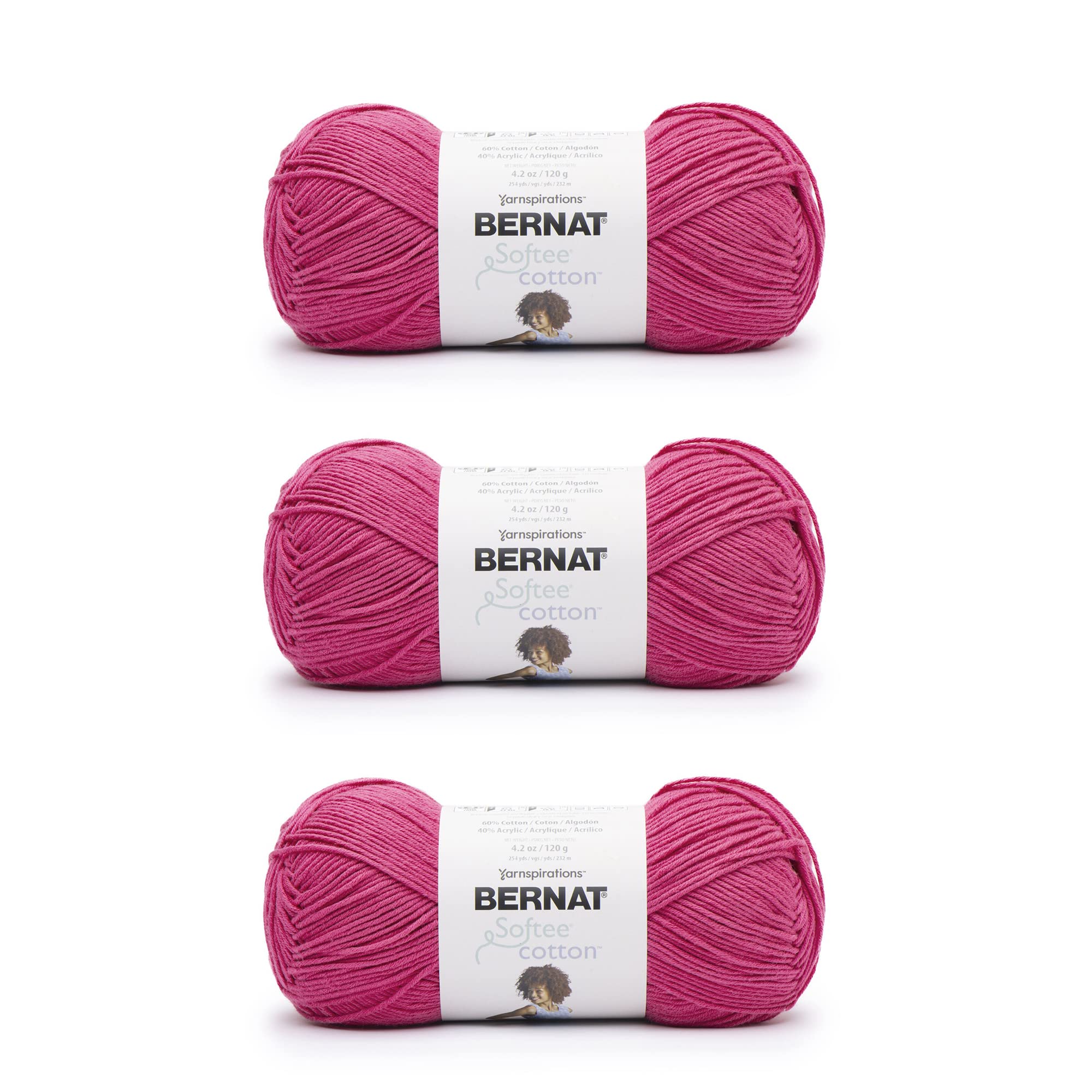 Photo 1 of Bernat Softee Cotton Fuchsia Yarn - 3 Pack of 120g/4.25oz - Nylon - 3 DK (Light) - 254 Yards - Knitting, Crocheting & Crafts