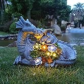 VIVICOMFY Solar Garden Statues Dragon Figurine Lights, Gardens Statue with Succulents and 6 LED Lights Yard Decorations Outdoor, Solar Light Garden Decor Unique Birthday Housewarming Gifts for Mom