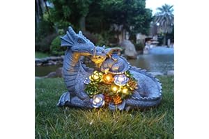 VIVICOMFY Solar Garden Statues Dragon Figurine Lights, Gardens Statue with Succulents and 6 LED Lights Yard Decorations Outdoor, Solar Light Garden Decor Unique Birthday Housewarming Gifts for Mom