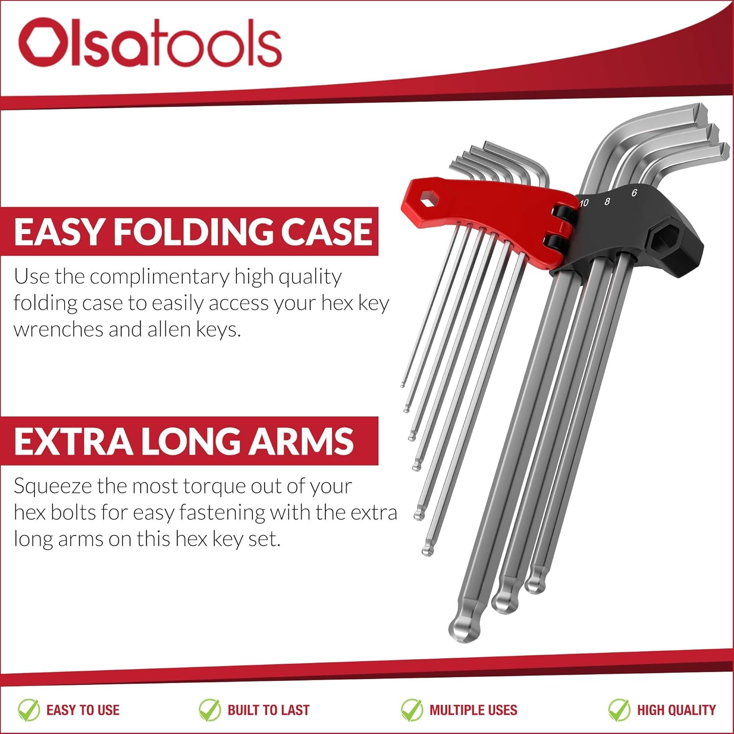 Olsa Tools Extractor Hex Key Set Imperial Inches Metric Steel Ball End 9 Piece Kit with Patented