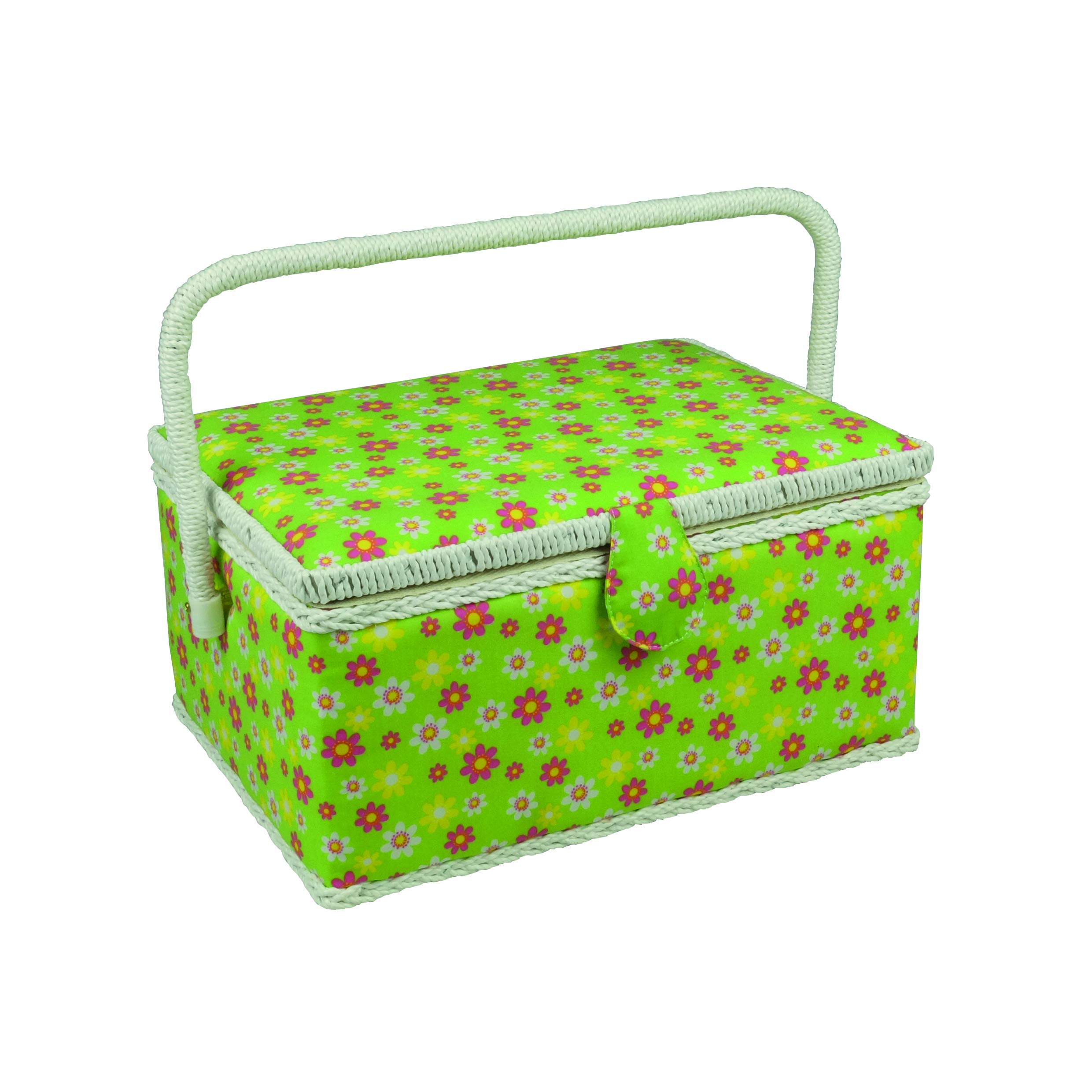 Kleiber + Co.GmbH Solid Fabric Rectangular Sewing Basket, Wood/Fabric, Green, 32 x 24 x 16 cm