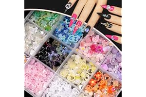 CESUSME 3D Mix Assorted Color Nail Charms, Acrylic Multi Blue Purple White Heart Flower Butterfly Bowknot Cute Nail Art Charms Hollow Pearls Jewelry Nail Charms for Nail Art Design DIY Crafts Accessories