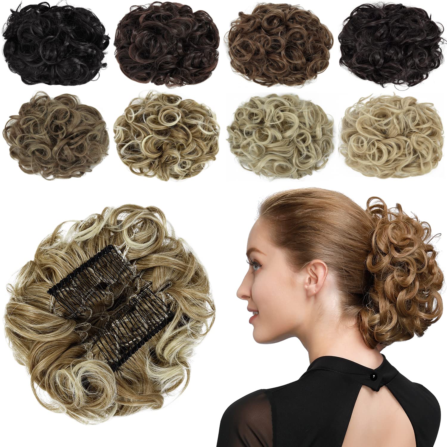 Yamel Chignon Hairpiece Curly Bun Scrunchie Extensions Synthetic Updo Combs in Messy Bun Hair Piece for Women Sandy Coffee to White Blonde — image 1
