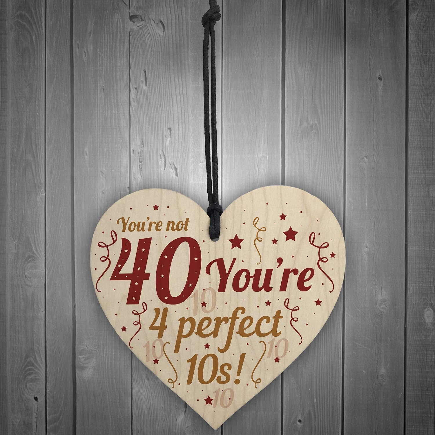 Red Ocean Funny 40th Birthday Gifts For Women Men Accessories Card Handmade Hanging Wooden Heart Sign Novelty Gift For Friend Colleague - Image 3