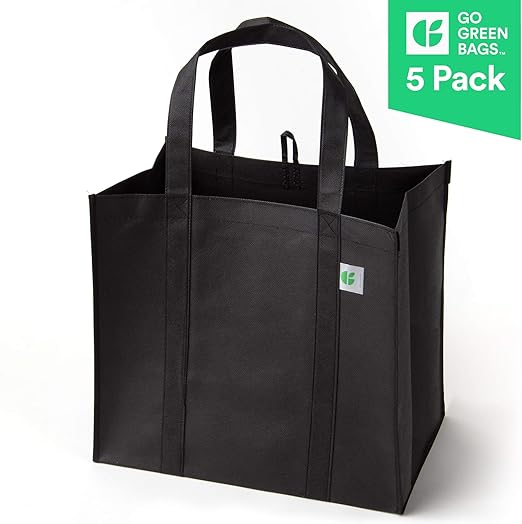 Reusable Grocery Bags (5 Pack, Black) Hold 40+ lbs Extra Large