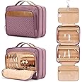 Travel Hanging Toiletry Bag for Women, Extra Large Makeup Bag, Holds Full-Size Shampoo, with Jewelry Organizer Compartment, Waterproof Cosmetic Bag, Toiletries Kit Set with Trolley Belt, Dark Purple