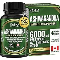 10X Strength Ashwagandha Root Capsules | 6000 mg of Ashwagandha PER CAPSULE, 2% withanolides standardization and 14mg of Pipe