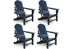 NAVINE Adirondack Chair Set of 4, HDPE Folding Adirondack Chair with Multifunctional Cup Holder, Weather Resistant Fire Pit Chair for porches, patios, poolsides, Decks.