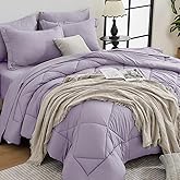 HEVUMYI Queen Purple Comforter Set - 7-Piece All Season Bed in a Bag Queen, Ultra Soft Bedding Set with Comforter, Flat Sheet, Fitted Sheet, Pillowcases, Pillow Shams, Lavender Purple