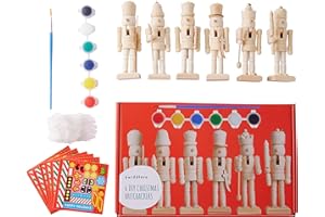 THE TWIDDLERS 6 Paint Your Own Wooden Nutcracker Soldiers 5 Inch with Stickers & Paint Kit, Wood Nutcracker Unfinished Unpainted, Paintable Nutcracker Figures Christmas Tree Ornaments