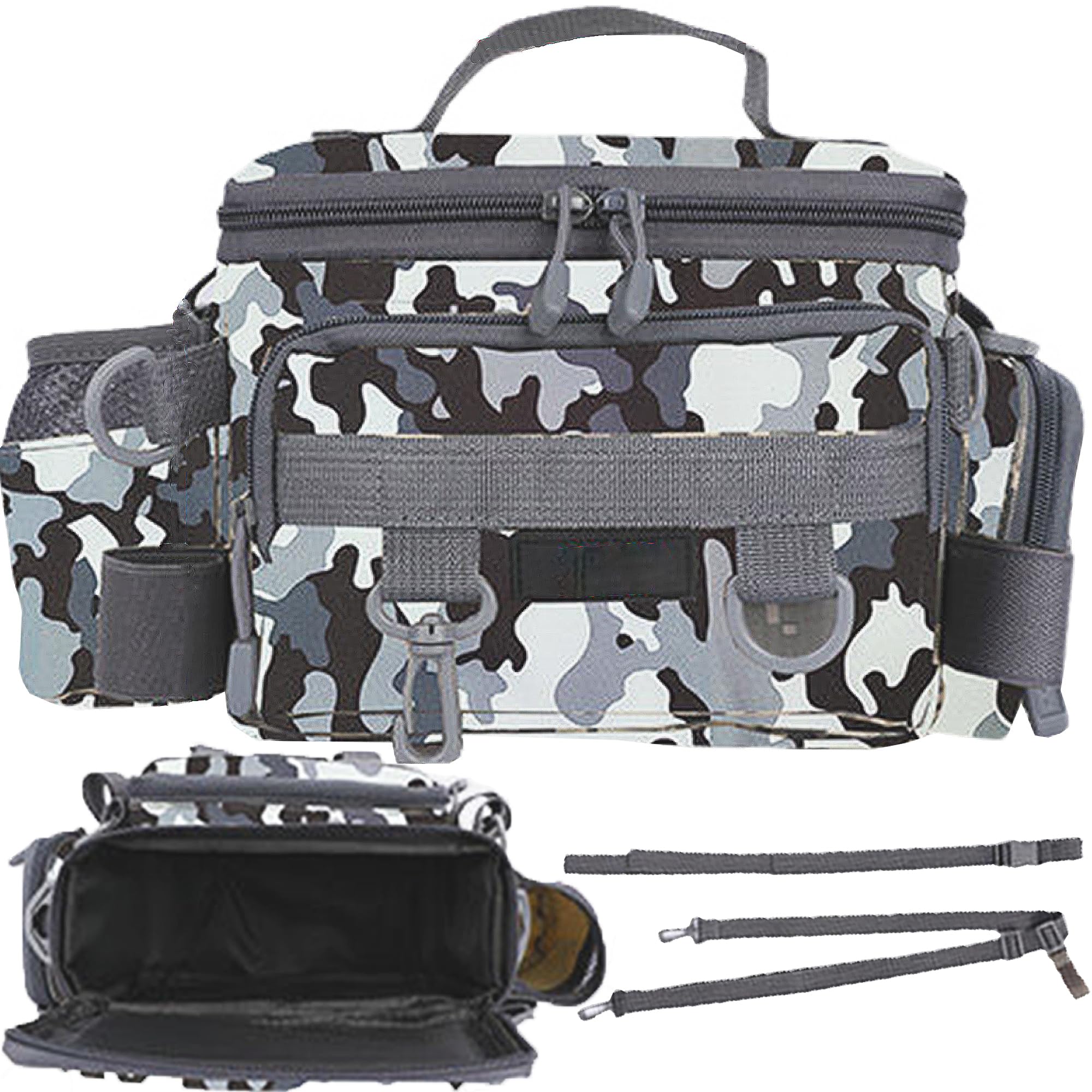XUBX Multi-pocket Large Capacity, Single Shoulder Sea Fishing Tackle Bags Holdall Camouflage Outdoor Bag Hiking Travel Pack, Fishing Tackle Storage Holdall with Shoulder Strap(Camouflage Grey)