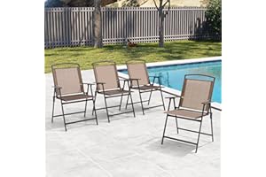 Crestlive Products Set of 4 Patio Folding Chairs 4-Pack Dining Chairs Outdoor Portable Sling with Armrest for Camping, Beach, Garden, Pool, Backyard, Deck (Brown)
