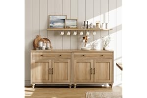 WAMPAT WAMAPT Buffet Cabinet with 4 Doors and 2 Drawers, Large Coffee Bar Table Wood Kitchen Storage Cabinets with Storage Cabinets, Modern Farmhouse Sideboard Credenza for Dining Room, Oak, 68 inch
