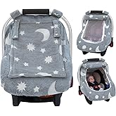 Baby Car Seat Cover, Carseat Covers Baby Glow in The Dark, Fleece Plush Infant Car Seat Cover for Girls Boys, Car Seat Canopy with Peep Mesh Windows, Universal Carrier Cover for All Seasons