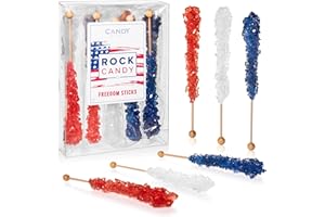 Candy Envy - USA Freedom Rock Candy Sugar Sticks - 10 Individually Wrapped Treat - Red, White, & Navy Blue Party Favors