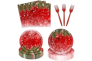 AYSIMPLE 96pcs Merry Christmas Party Plate and Napkins Fork Party Supplies Christmas Tree Ball Party Disposable Paper Tableware Set for Merry Christmas Holiday New Year Eve Party Decorations(24 guests)