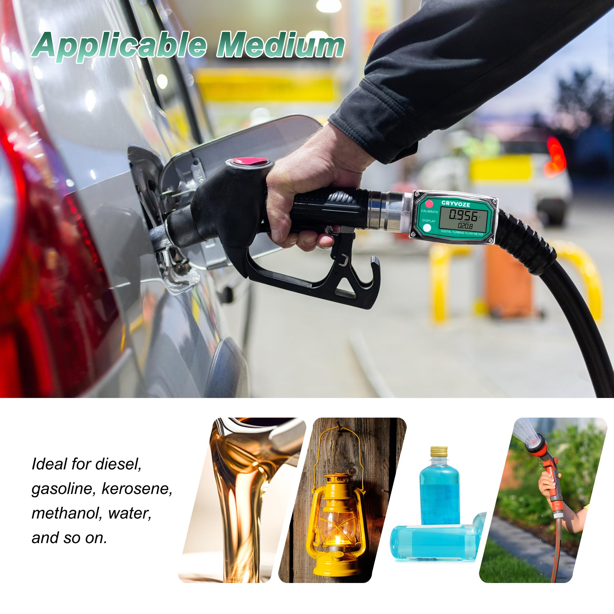 1.5 Inch Digital Turbine Flow Meter - For Diesel, Kerosene, Gasoline & Oil, LCD Display, NPT Thread, 40-280L/min