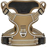HEELE Dog Harness, Dog Harness for Small Medium Large Dogs No Pull Adjustable Padded Reflective Harness with Handle for Walking Training, Brown, M