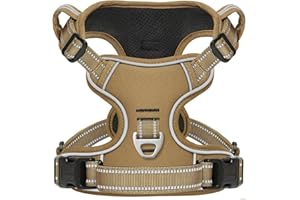 HEELE Dog Harness, Dog Harness for Small Medium Large Dogs No Pull Adjustable Padded Reflective Harness with Handle for Walking Training, Brown, M