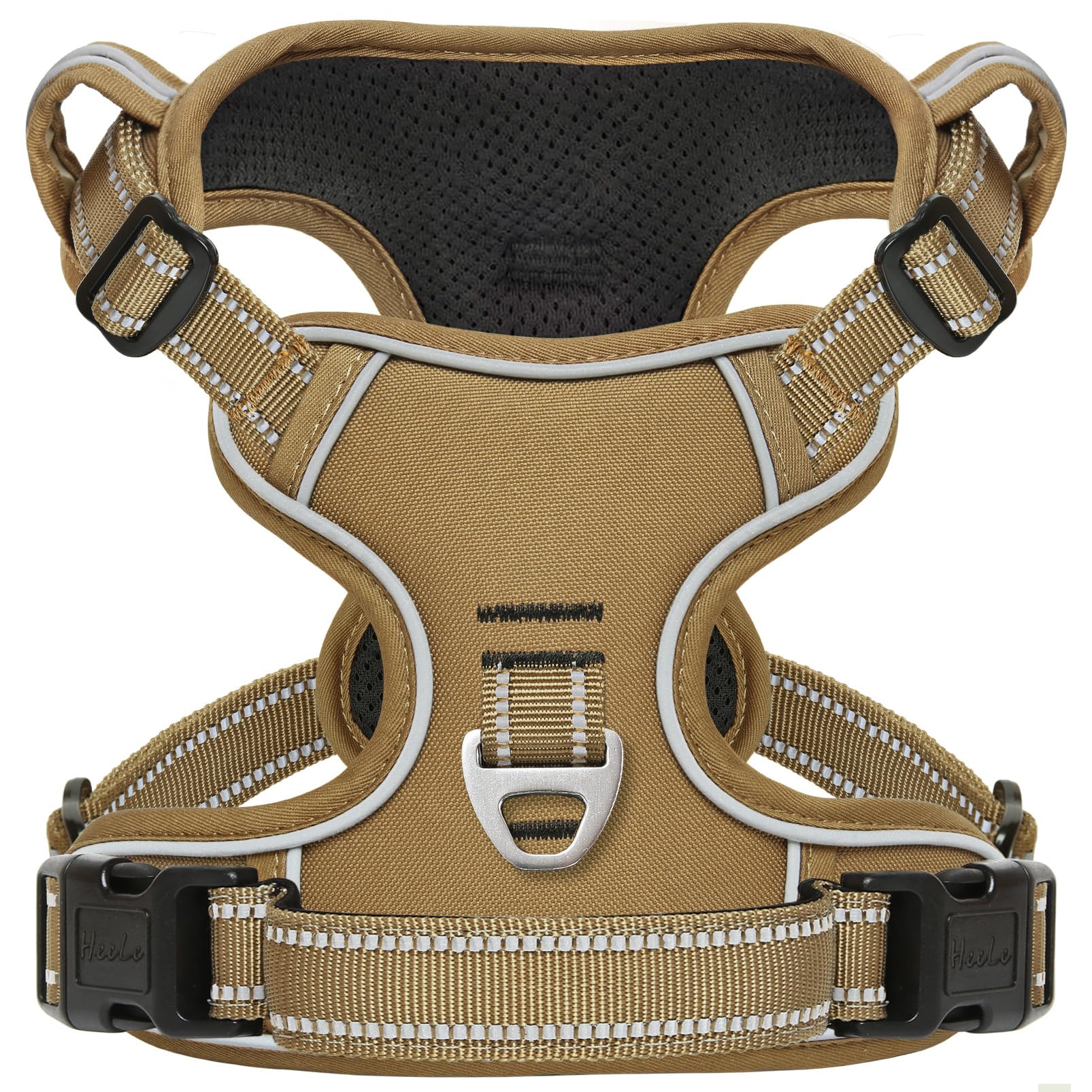HEELE Dog Harness, Dog Harness for Small Medium Large Dogs No Pull Adjustable Padded Reflective Harness with Handle for Walking Training, Brown, M