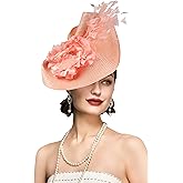 BABEYOND Tea Party Fascinator Hat for Women Kentucky Headwear Feather Derby Pillbox Wide Church Hat for Cocktail Wedding