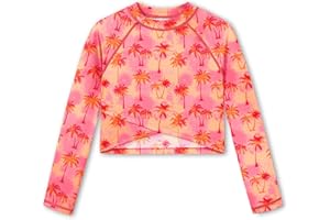 BesserBay Girls Rash Guard UPF 50+ Long Sleeve Mock Neck Crossover Hem Swim Crop Top 4-12 Years